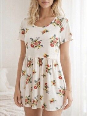 Pink Coconut Floral Baby Doll Mini Tunic Dress - Medium